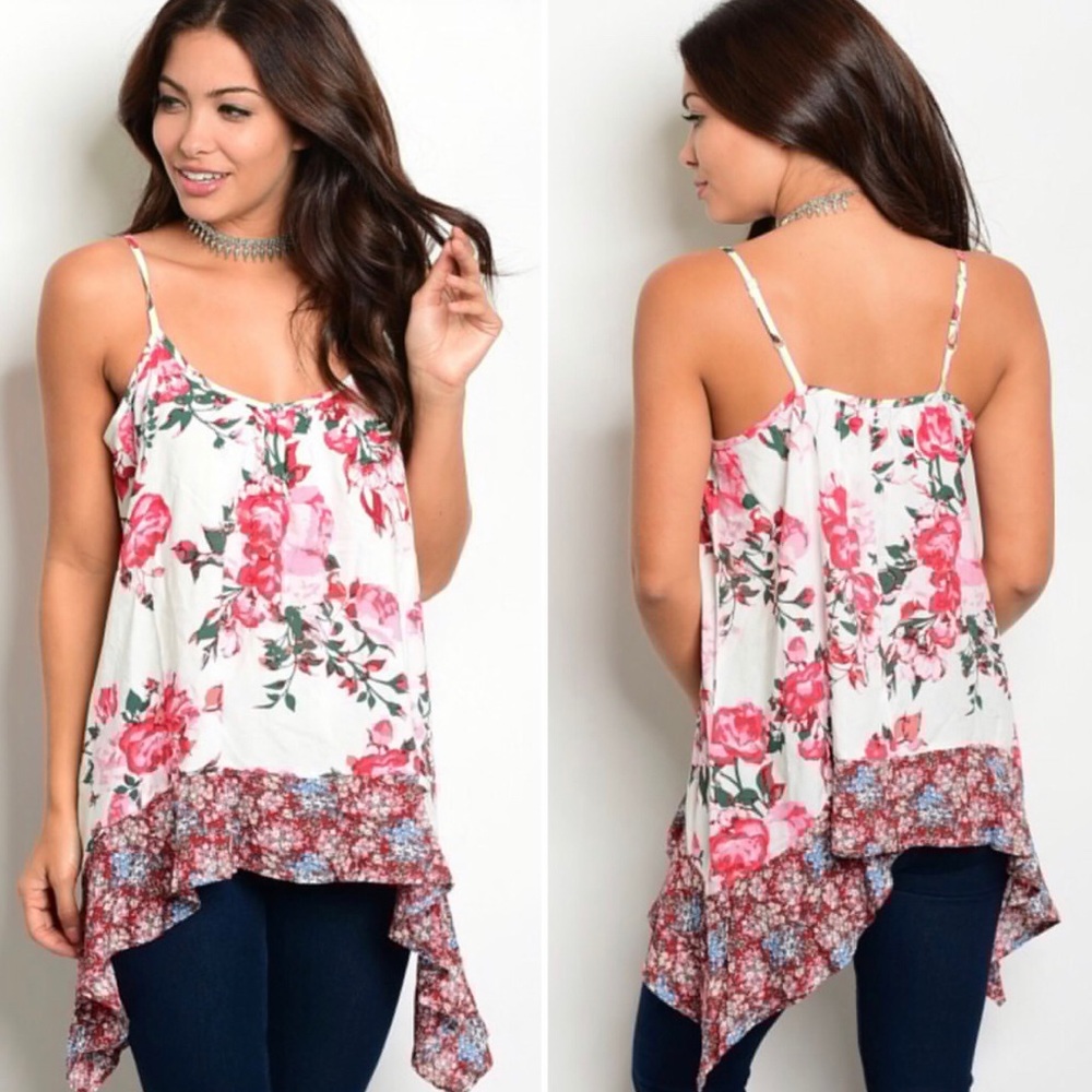 Floral Print Asymmetrical Tank Top